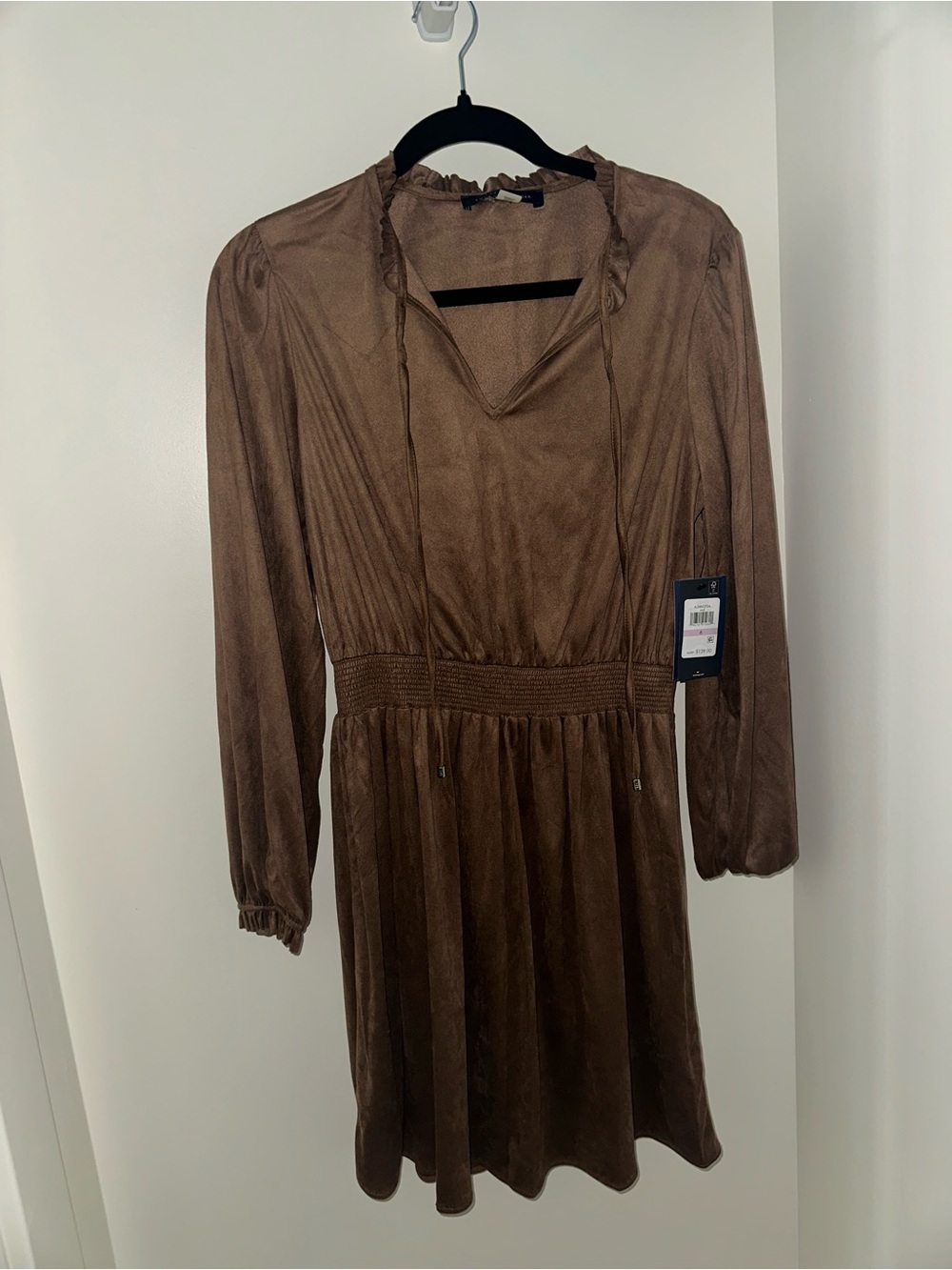 Tommy Hilfiger Brown V-Neck Smocked-Waist Midi Dress